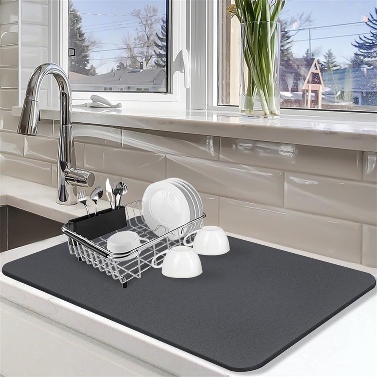 Goedkoopste Keuken Superabsorberende drainagemat Keuken Aanrecht Antislip drainagemat Keuken Aanrecht Schotel Droogmat Geschikt voor koffiebargootsteen Aanrecht