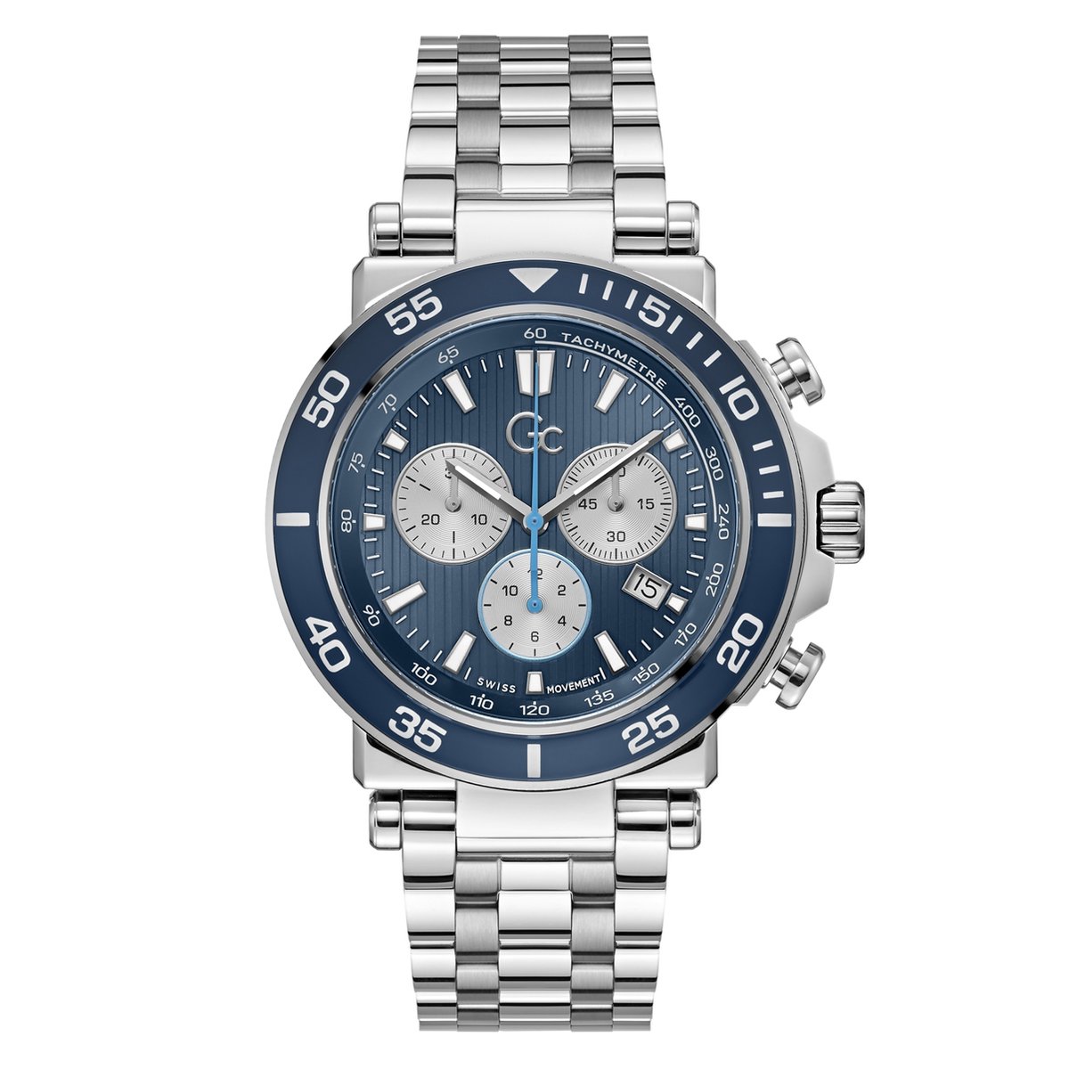 GC Heren Horloge Z14011G7MF Staal Swiss Made Quartz Chronograaf met Blauwe Wijzerplaat