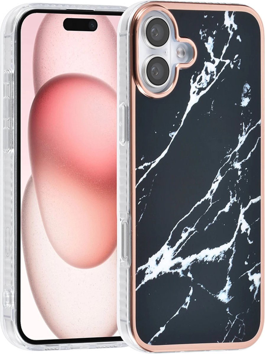 TUNIQ telefoonhoesje voor Apple iPhone 16 Plus - Siliconen backcover - Marmer zwart