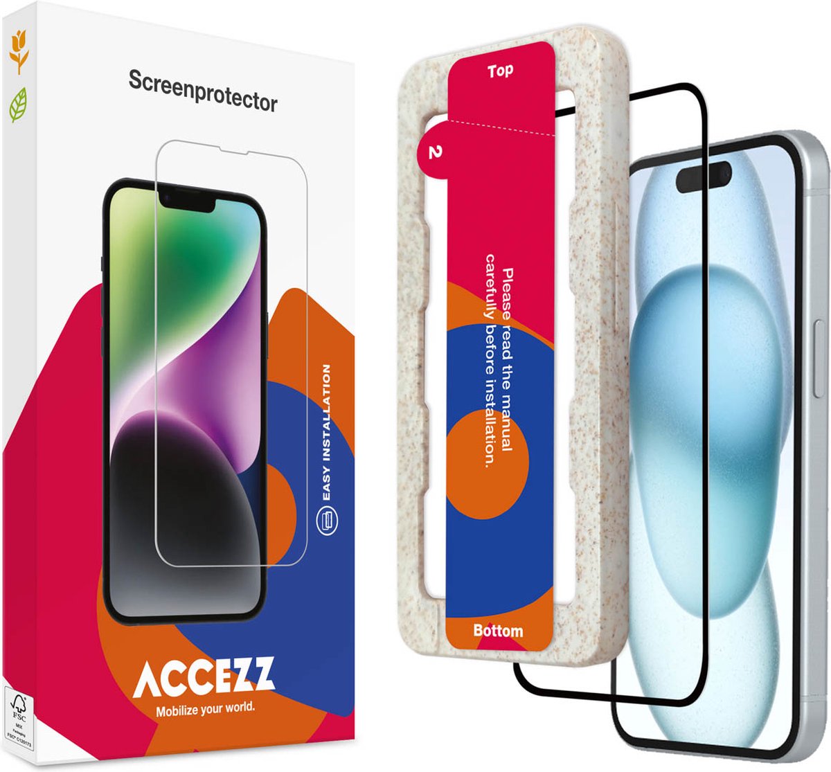 Accezz Screenprotector Geschikt voor iPhone 15 Plus - Accezz Gehard glas Full Cover screenprotector met bio applicator