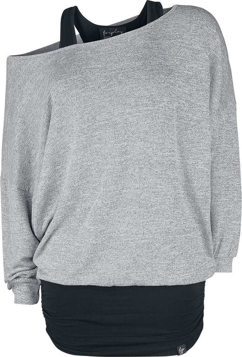 Forplay Billie Dames Shirt met lange mouwen - zwart/grijs - S