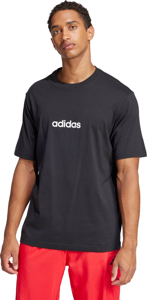 Adidas Sportswear Essentials Linear Single Jersey T-Shirt Heren Zwart