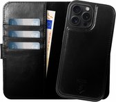 Rosso Elite Hoesje Geschikt voor Apple iPhone 16 Pro Max | Compatibel met MagSafe | Book Case en Back Cover | Magnetisch Uitneembaar | Echt Leer Beschermhoes met Pasjeshouder | Zwart