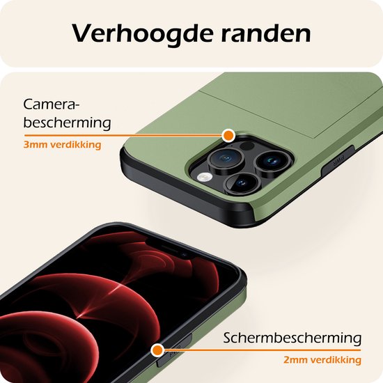 Hoesje Geschikt voor iPhone 14 Pro Max Hoesje Pasjeshouder Shockproof Hard Case Met Screenprotector - Hoesje Geschikt voor iPhone 14 Pro Max Hoes Met Kaarthouder - Donkergroen