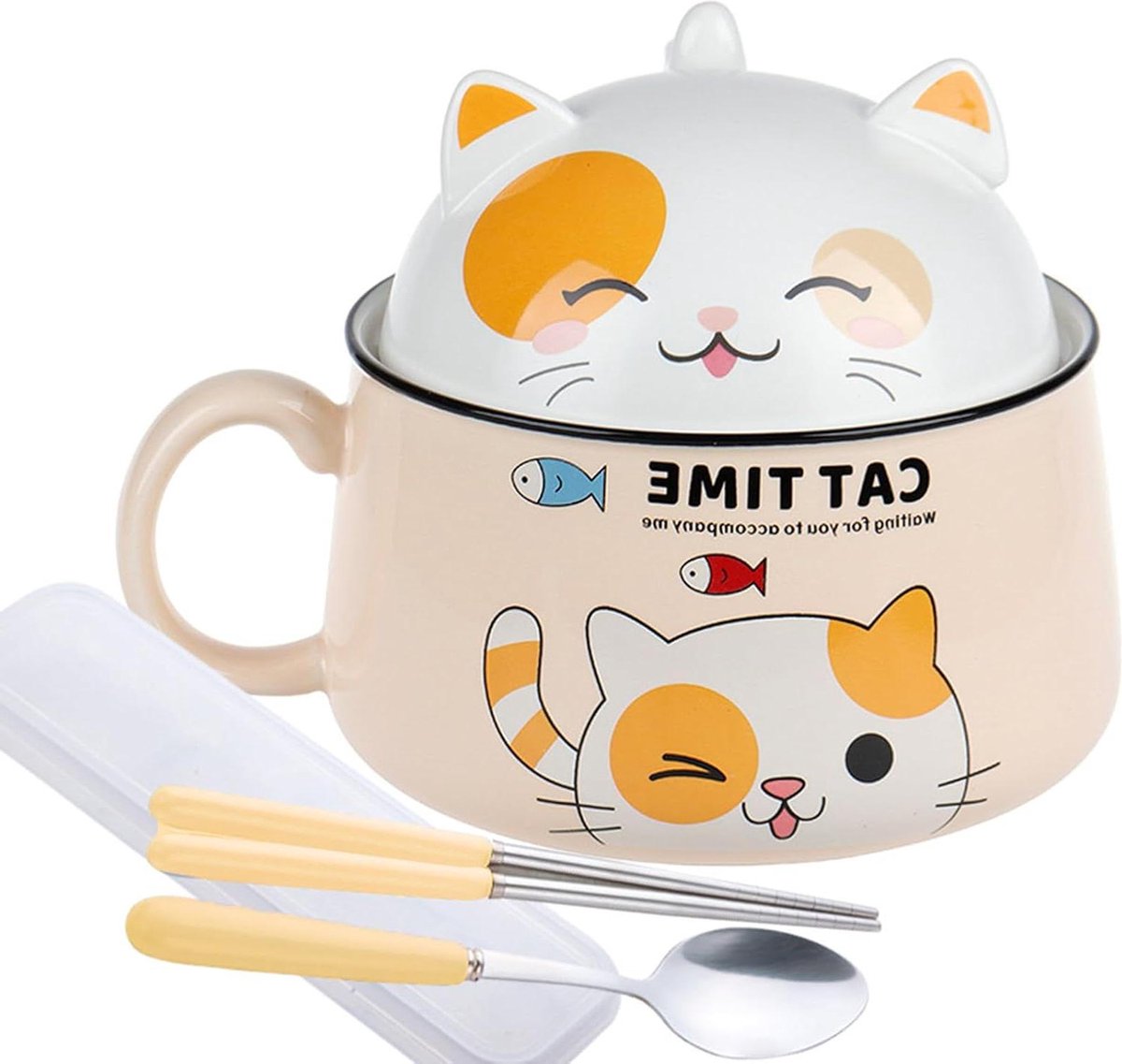 Ramen Bowl Gele Kom met Handvat en Deksel