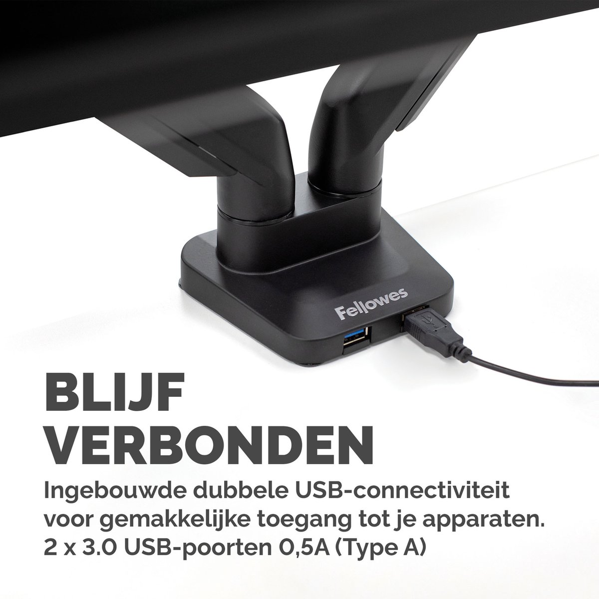 Fellowes Platinum Dubbele Monitorarm – Zwart thumbnail 3