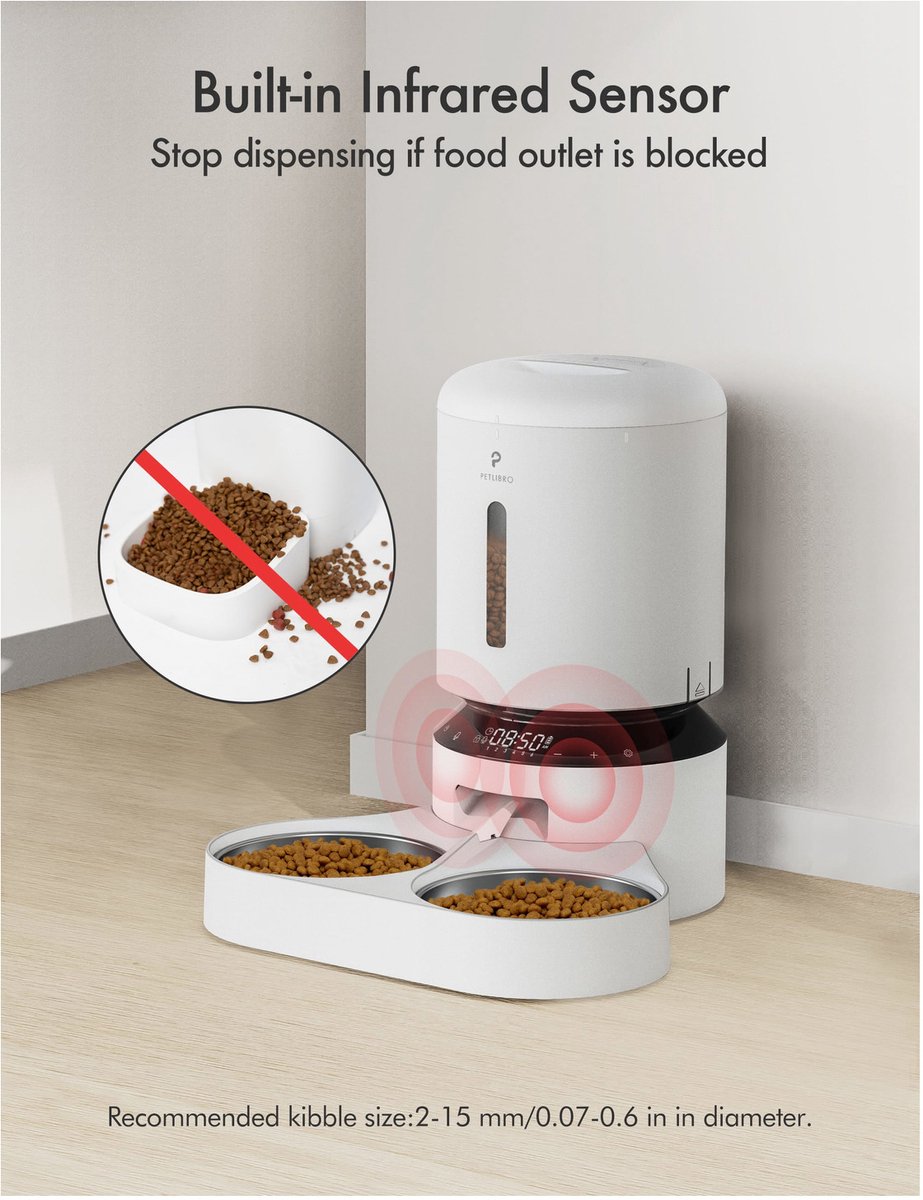Petlibro Automatische Voerbak 5L Dubbel Wit - afbeelding 3