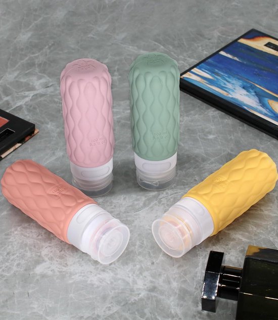 Opret 100 ml siliconen reisflessen, set van 4 stuks, lekvrij, navulbare draagbare reiscontainer voor shampoo, crèmespoeling, BPA-vrij en TSA-getest