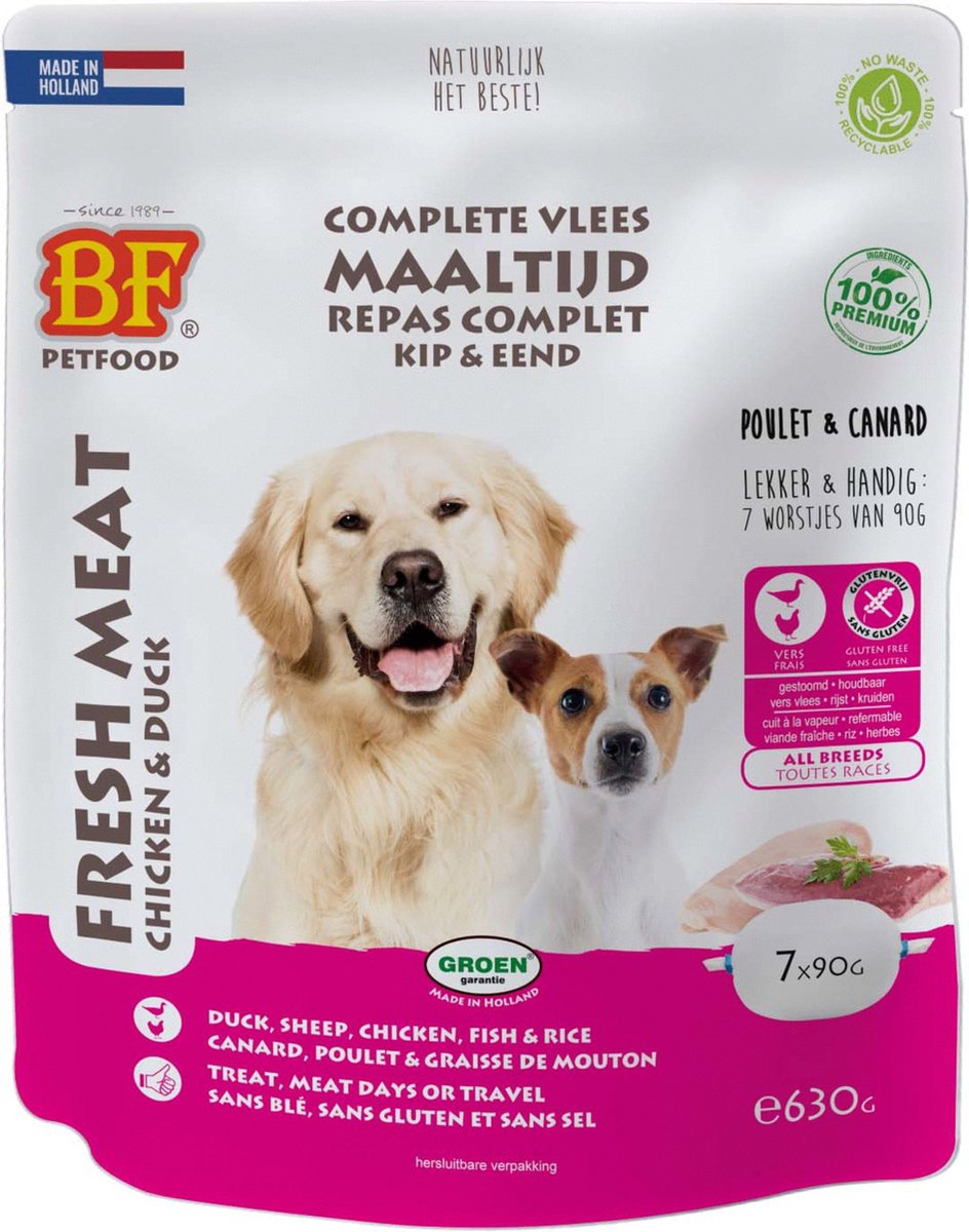 BF Petfood Vleesvoeding kip met eend hondenvoer (portieverpakking) 2 x 630 g