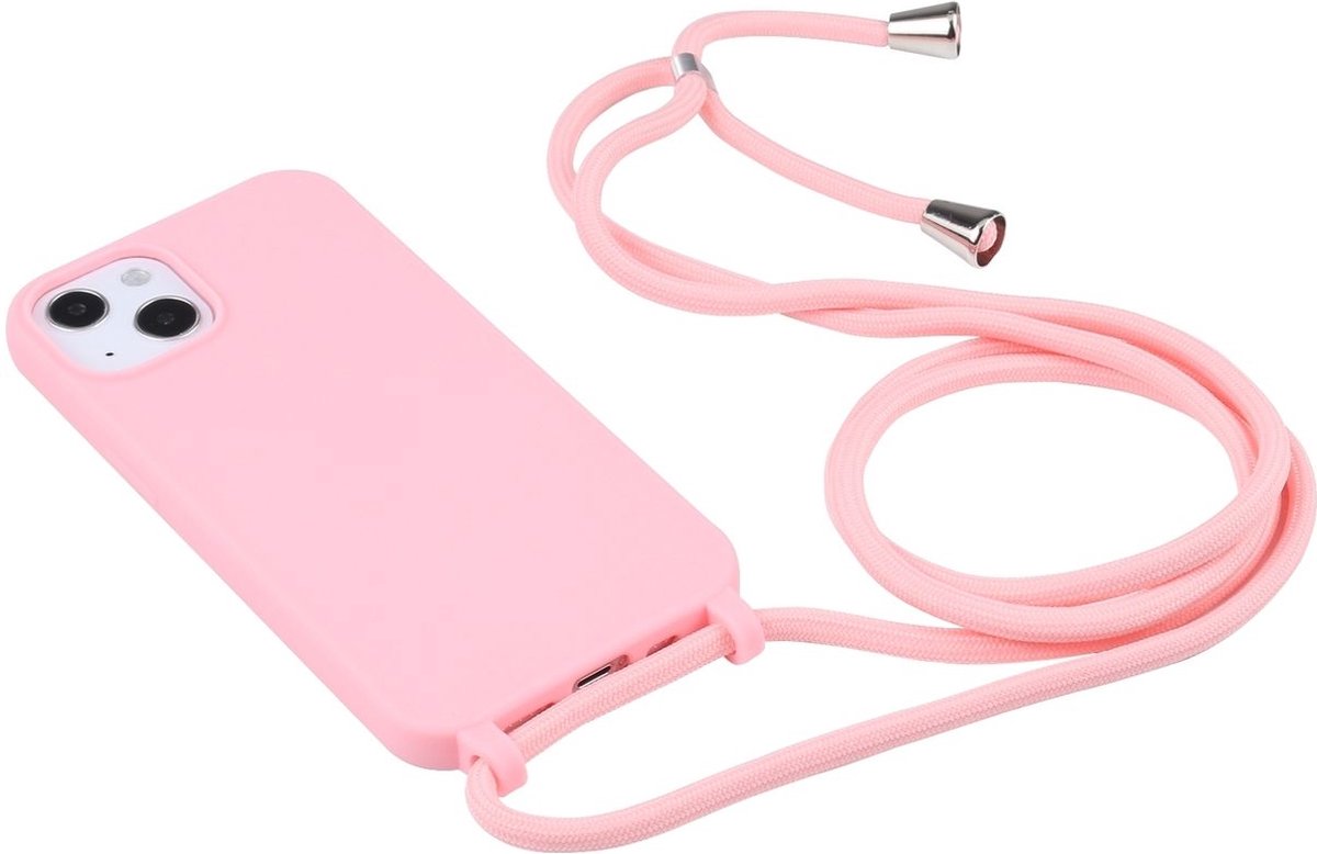 Mobigear Telefoonhoesje geschikt voor Apple iPhone 16 Plus Siliconen | Mobigear Lanyard Hoesje met koord - Roze