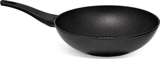 Lagostina Wok met antiaanbaklaag van aluminium, 28 cm, inductie, gas en oven, met thermo-signaalweergave, titanium Easy coating, ergonomische handgreep van bakeliet