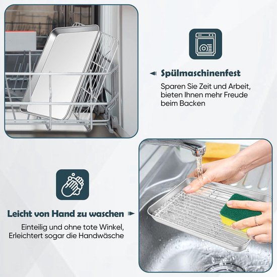 Bakplaat met afkoelrooster, roestvrij stalen bakvorm, ovenschaal en taartrooster, afkoelrooster Bakplaat met afkoelrooster, roestvrij stalen bakvorm, ovenschaal en taartrooster, afkoelrooster