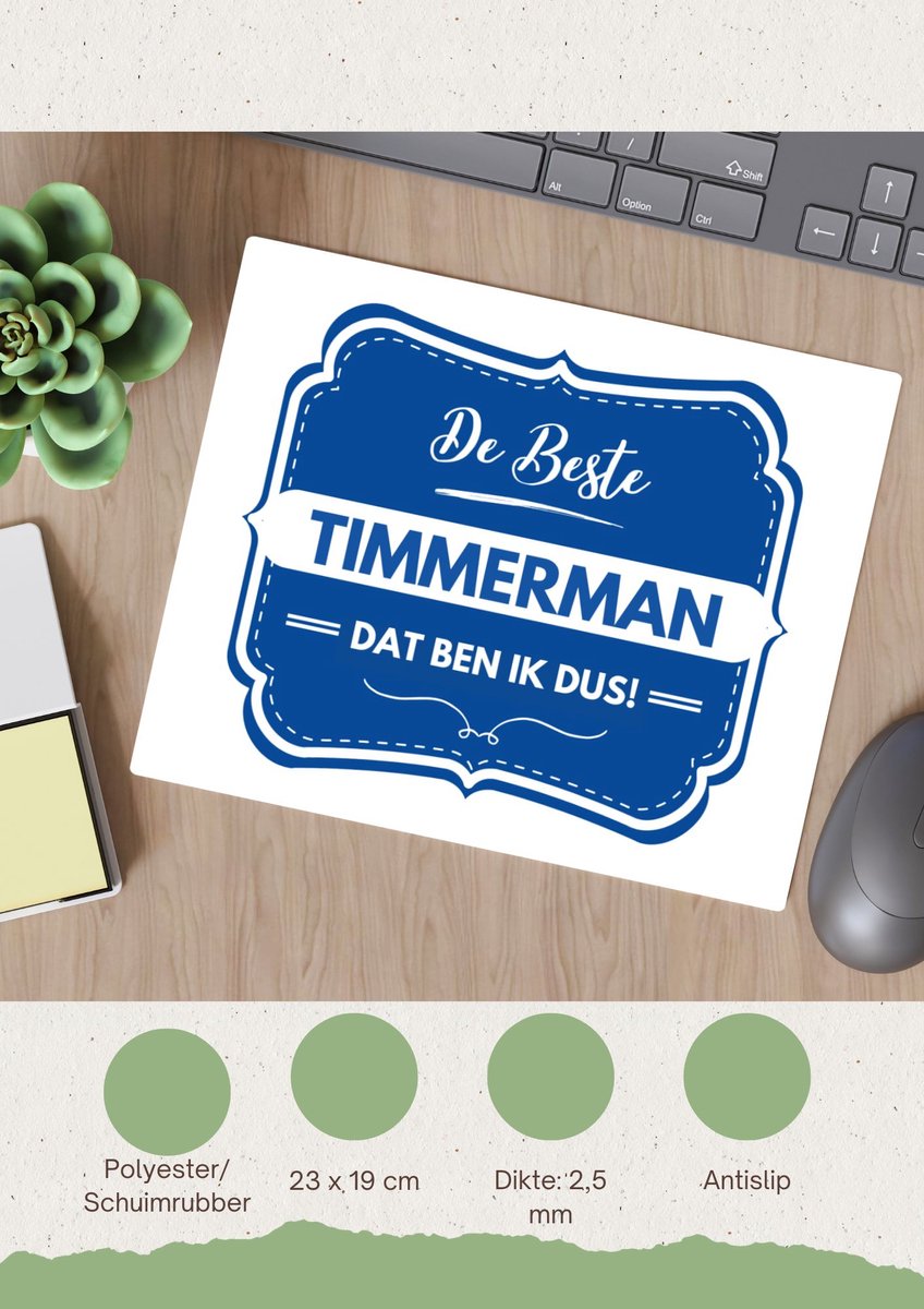 Akyol - de beste timmerman Muismat - Timmerman - een timmerman - werk - afscheidscadeau - verjaardagscadeau - 23 bij 19 cm