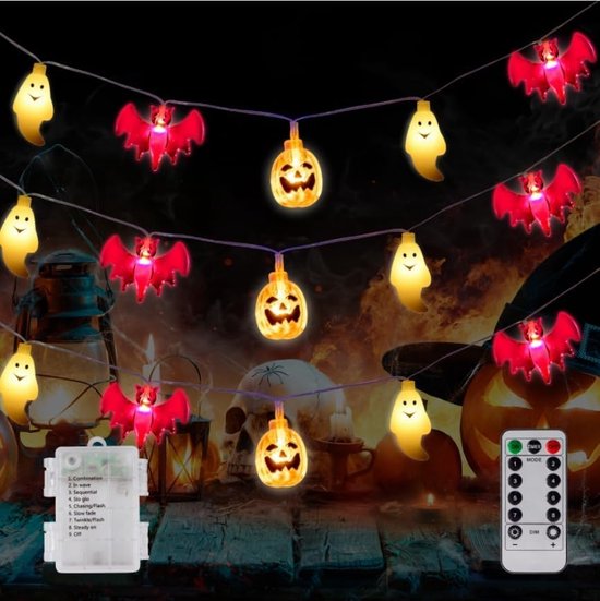 Halloween lichtsnoer, 30 leds, 4,5 m, decoratie, pompoen, spooky, werkt