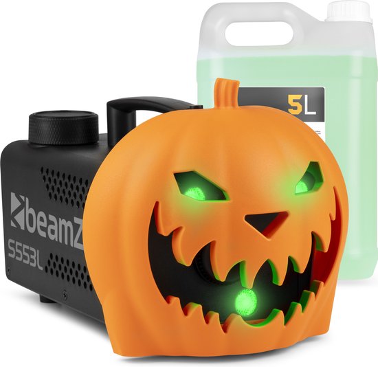 Foto: Beamz rookmachine halloween pompoen met lichteffecten en 5 liter vloeistof voor halloweenfeesten