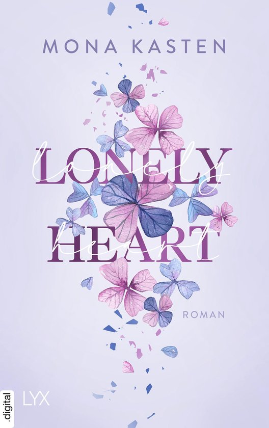 Boekomslag "Lonely Heart" met de tekst "Mona Kasten" en vlinders in roze en paarse tinten.