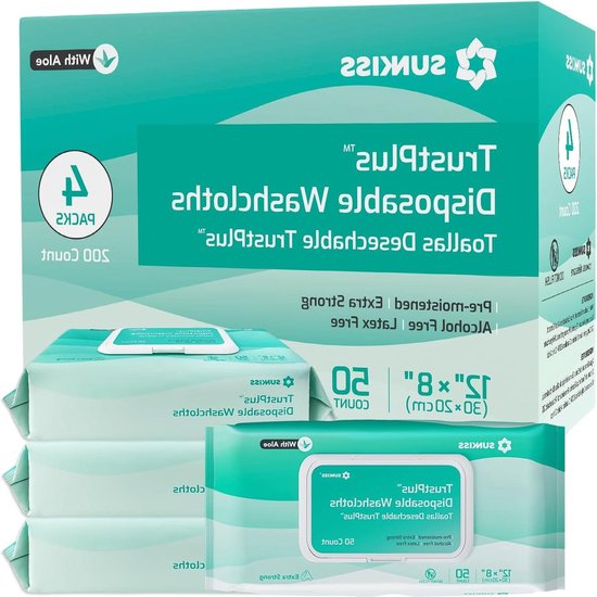 Incontinentie Doekjes SUNKISS Trustplus Vochtige Doekjes Voor Volwassenen | Extra Groot 20x30 Cm | Met Aloë Vera | 200 Stuks (4x50) Waterwipes Soapberry