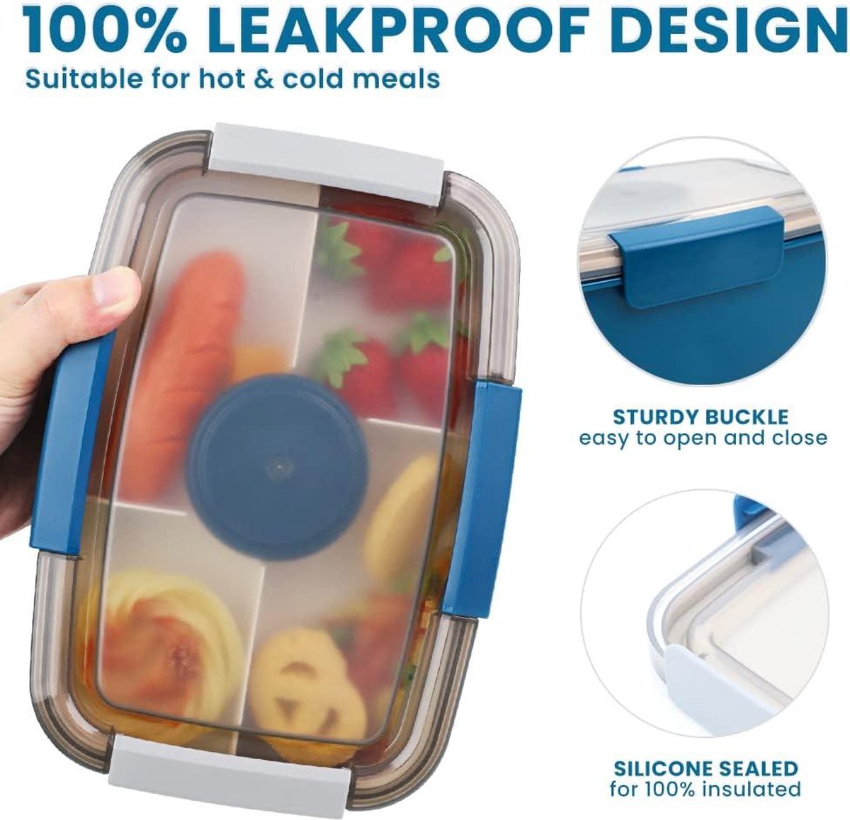 GLOBAL GOLDEN Boîte à bento avec 2 compartiments, 1600 ml, boîte à bento anti-fuite pour bureau