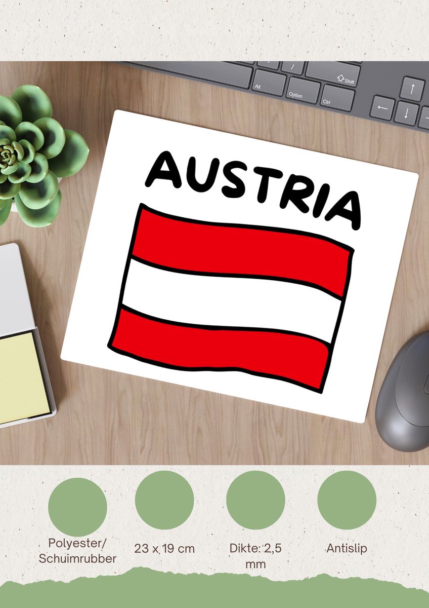 Akyol - austria vlag Muismat - Oostenrijk - reizigers - toerist - verjaardagscadeau - souvenir - vakantie - 23 bij 19 cm