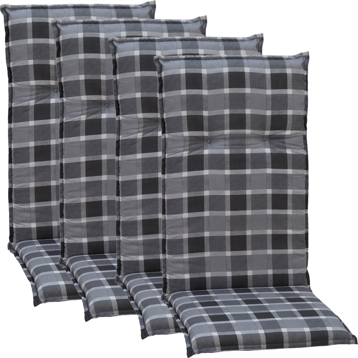 NYVI Tuinstoelkussens Hoog 4-delig Barcelona - UV-bestendig, Ademend, Duurzaam - Kussens Outdoor - Zitkussens voor tuinstoelen 118x50cm Antraciet Geruit