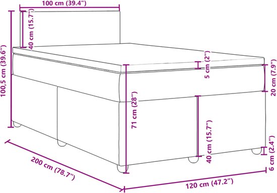 vidaXL - Sommier tapissier - avec - matelas - tissu - noir - 120x200 - cm