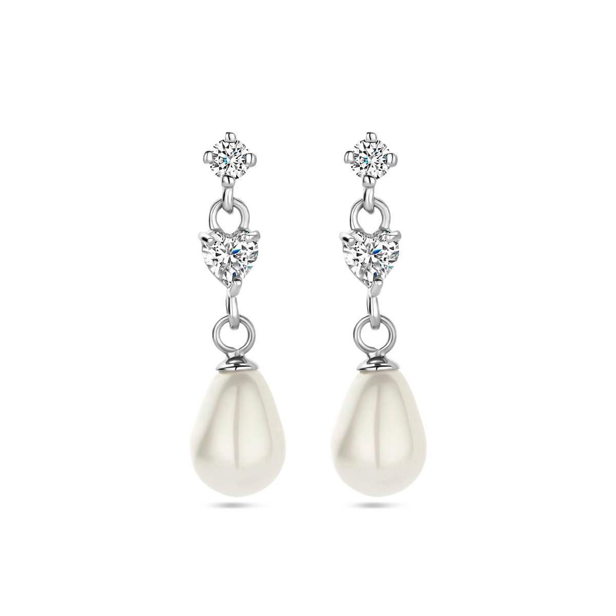 Zilver Gerhodineerd Oorhangers Parel Zirkonia 1338117