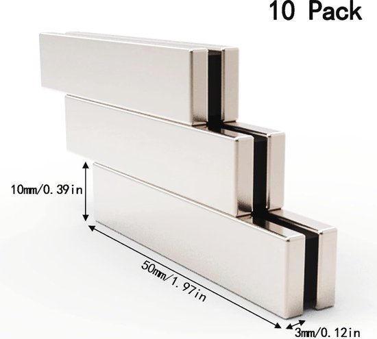 Sterke Zelfklevende Neodymium Magneten 10 Stuks Rechthoekig 50x10x3 