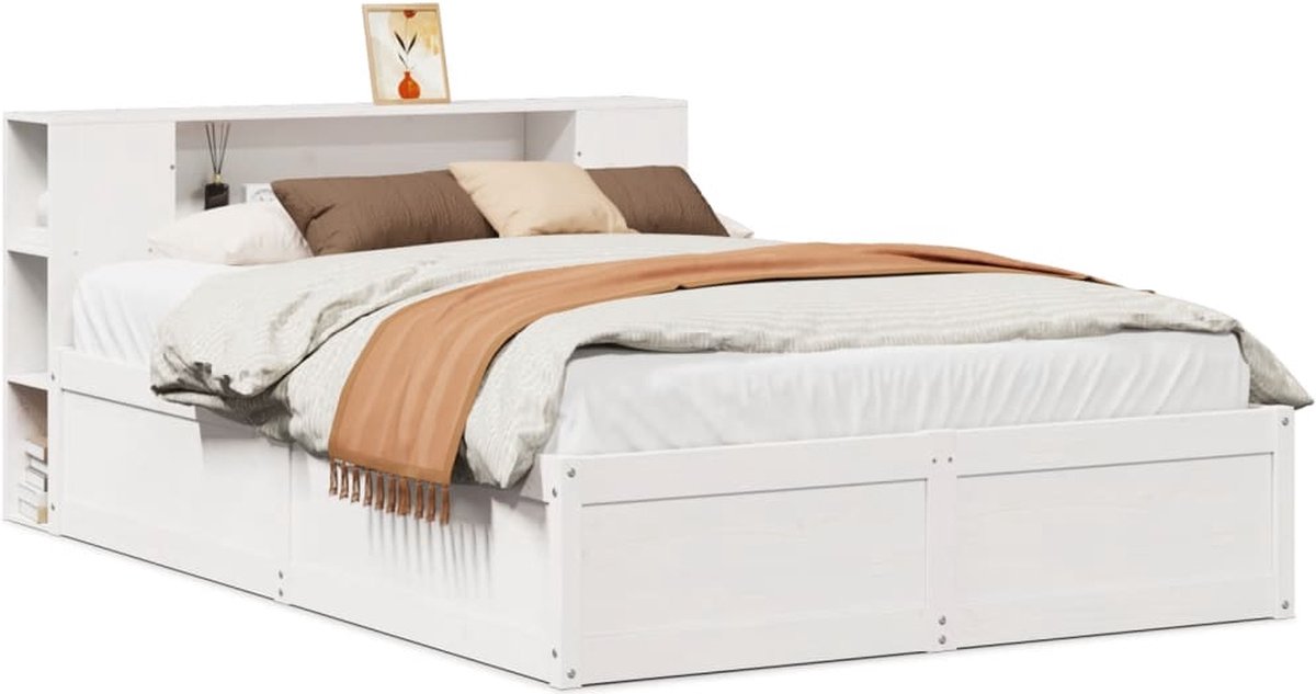vidaXL - Bedframe - zonder - matras - massief - grenenhout - wit - 140x190 - cm
