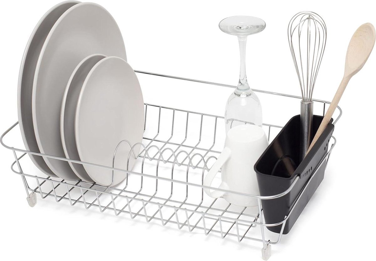 Goedkoopste Afdruiprek Roestwerend Droogrek Chroom met Zwarte Bestekmand afdruiprek met lekbak inklapbaar