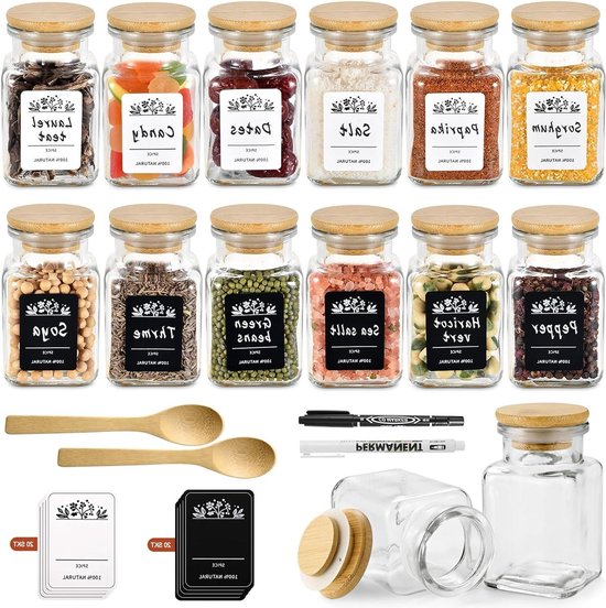 Kigima Set van 12 kruidenblikjes, voorraaddozen (groen, 0,14 l