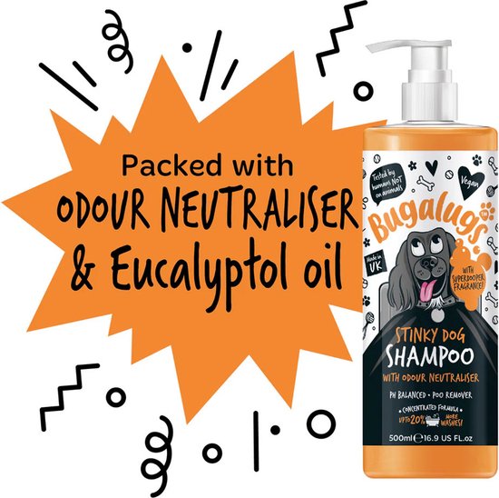 Bugalugs - Shampoo voor stinkende honden met geurneutralisator - Alle vachttypes - Fles met pompje - Vegan - 500 ml