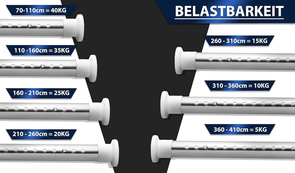 Tringle à Rideau Sans Percage Meisenberg 270-320cm - Blanc - Acier Inoxydable