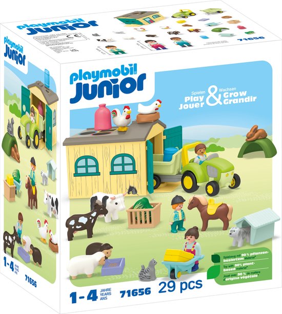 Foto: Playmobil junior promo boerderijavontuur met tractor aanhanger en dieren vrienden 71656