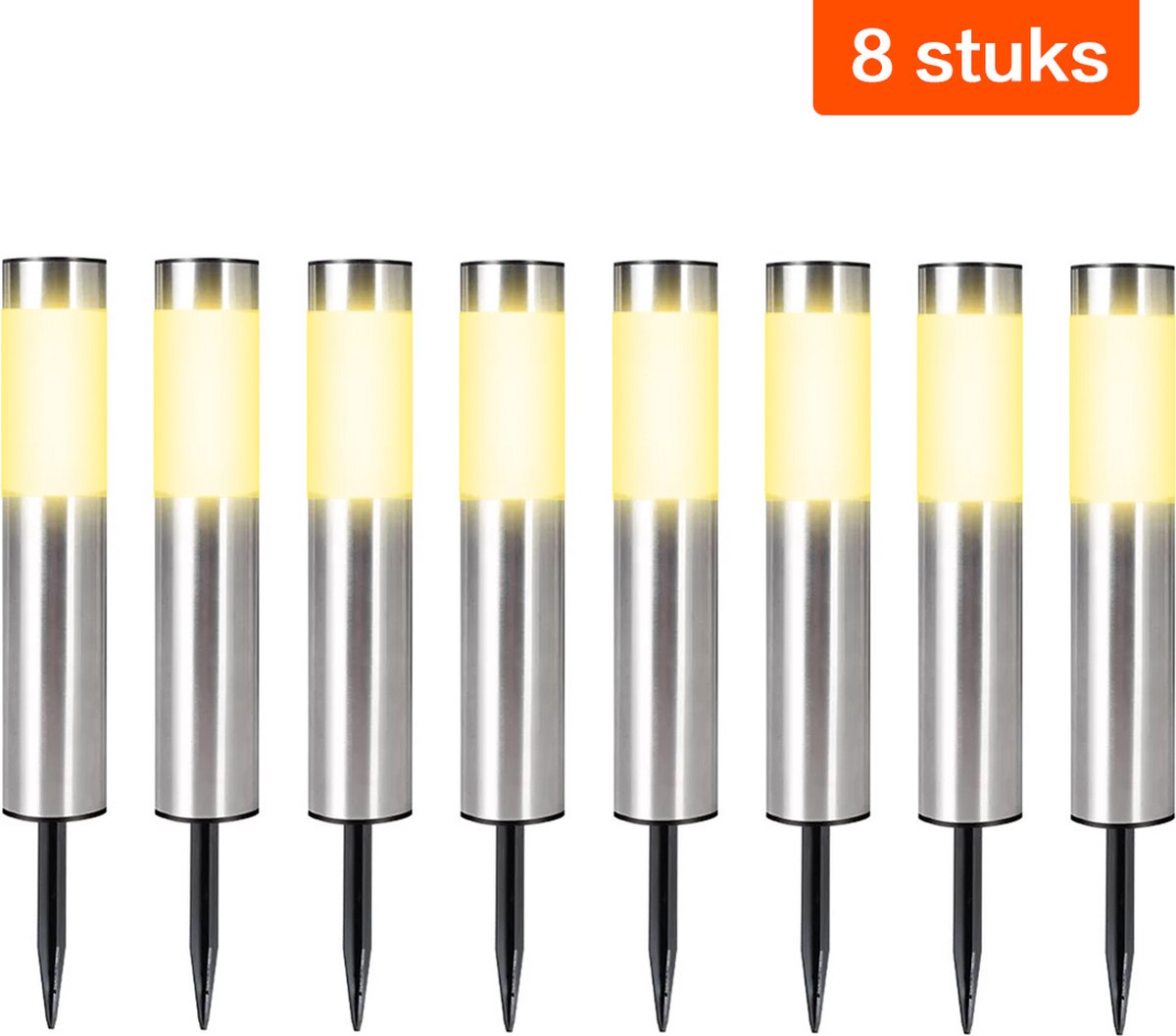 8 Stuks zonne-Solar Tuinlamp-verlichting voor buiten - zonne-tuin staak buitenlamp - zonne-energie landschap stok lamp buiten gazon lamp Cilindrisch steek lichten zaklamp straatlantaarn tuin licht (Kleur:Grijs)