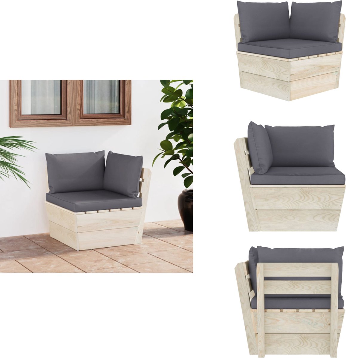 vidaXL Hoekelement - Hoekelementen - Hoekbank - Hoekbanken - Tuinhoekbank met kussens pallet geïmpregneerd vurenhout