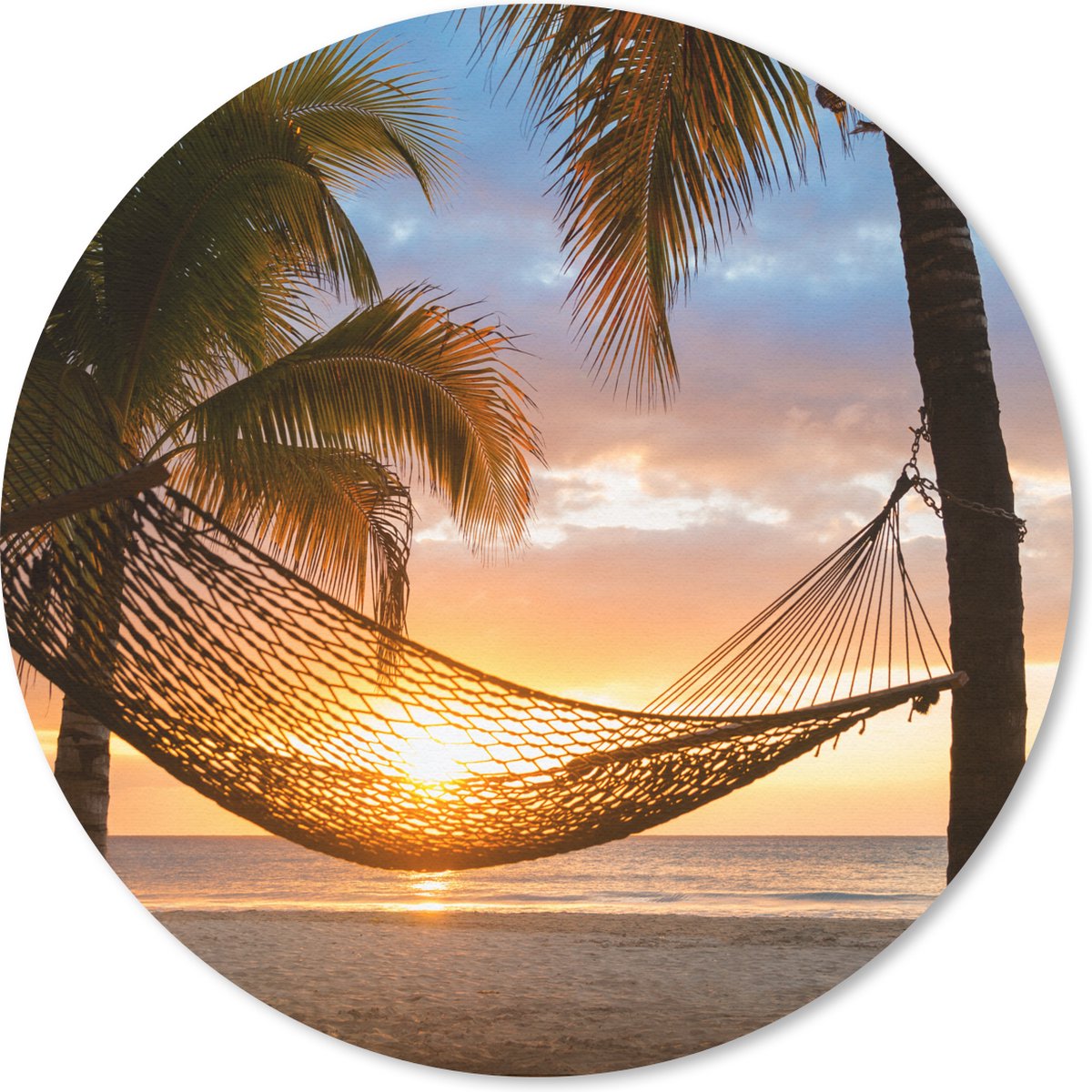 Muismat rond 50x50 cm - Mousepad Zonsondergang - Hangmat - Palmboom - Ronde muismatten