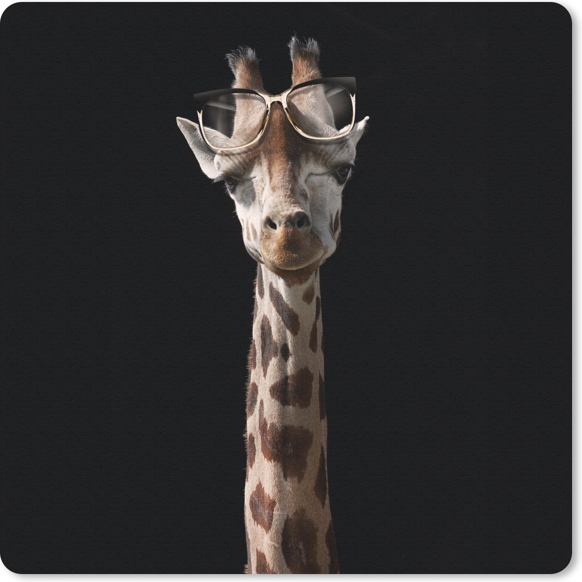 Muismat 30x30 cm - Mousepad Giraffe - Bril - Zwart - Muismatten