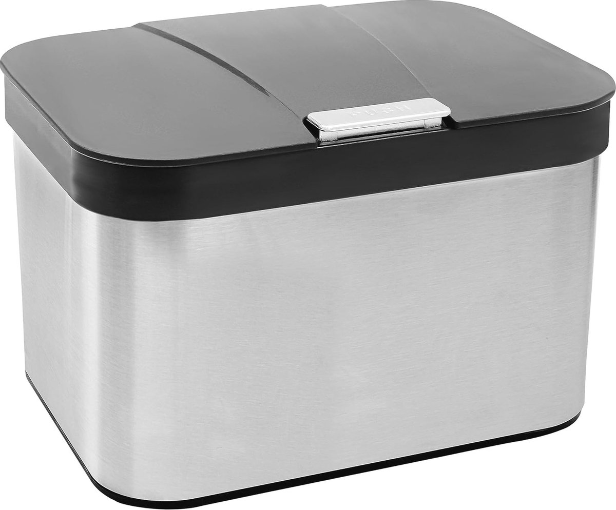 Goedkoopste Keuken Voedsel Afvalbak - 4,3 L Compost Caddy voor Werkblad - Zwart/Zilver Afvalcontainer met Deksel