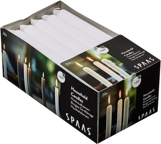 Bougies blanches - 18 cm - 6 heures de combustion - 20 pièces