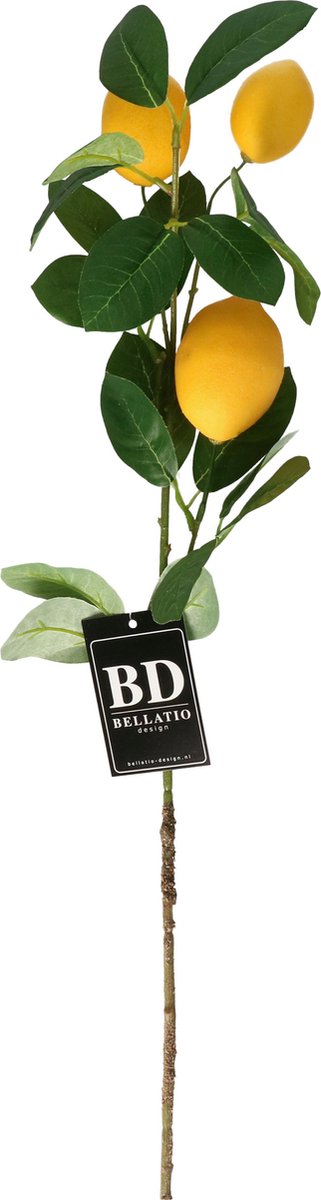 Bellatio Design Kunstbloem citrusfruit tak citroen - 74 cm - geel - losse steel - Kunst zijdebloemen