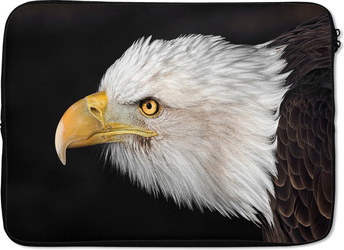 Laptophoes 14 inch - Adelaar - Vogel - Snavel - Ogen - Laptop sleeve - Binnenmaat 33x23 cm - Zwarte achterkant
