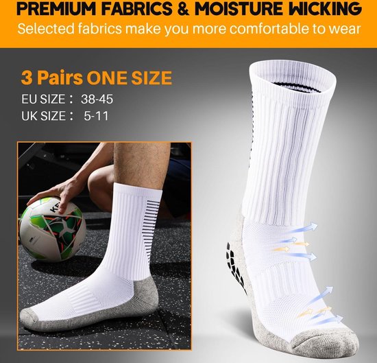 Voetbalsokken antislip voor heren en dames - ademende anti-blaren sokken - grip voor voetbal, basketbal, trekking - handbal, yoga, fitness - 2/3 paar gripsokken voetbal van V-liyos. — afbeelding 2