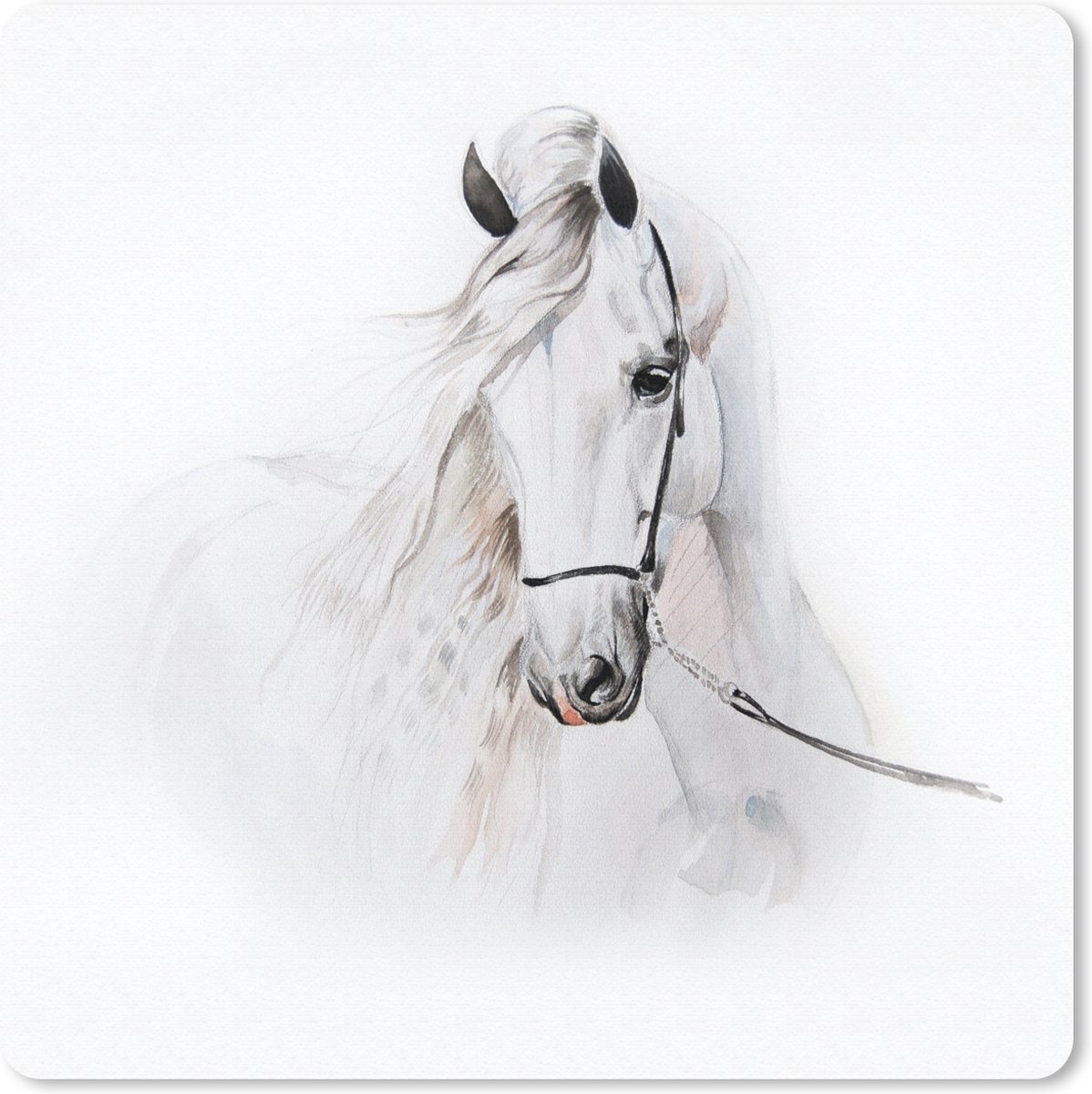 Muismat 30x30 cm - Mousepad Paard - Waterverf - Dieren - Wit - Muismatten