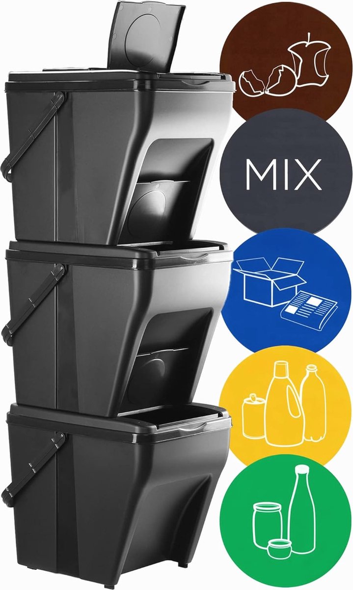 Goedkoopste Modulaire Vuilnisemmer voor Afvalscheiding - Recycling Emmer voor Keuken en Badkamer (3 x 25 l