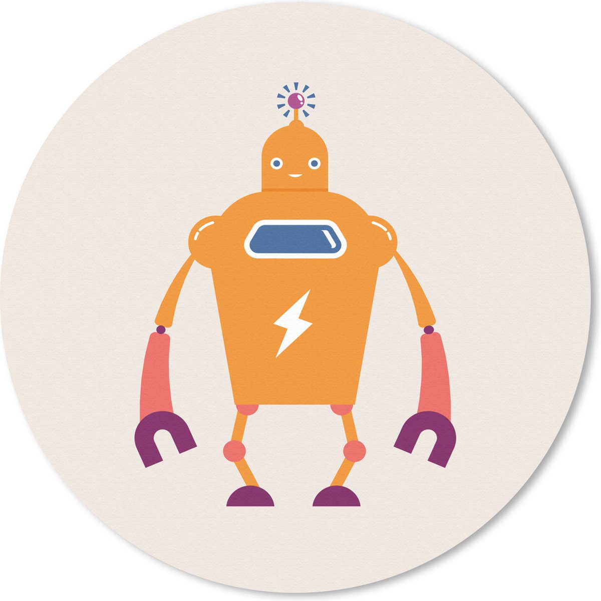 Muismat rond 50x50 cm - Mousepad Robot - Antenne - Oranje - Bliksemschicht - Jongen - Kids - Ronde muismatten