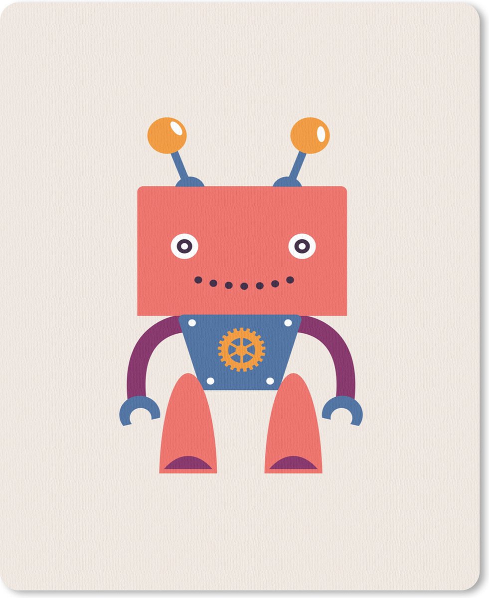 Muismat 19x23 cm - Mousepad Robot - Tandwiel - Gezicht - Antenne - Kids - Jongetjes - Muismatten
