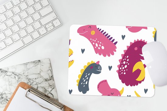 Muismat 23x19 cm - Mousepad Dino - Patronen - Kind - Roze - Meisjes - Muismatten