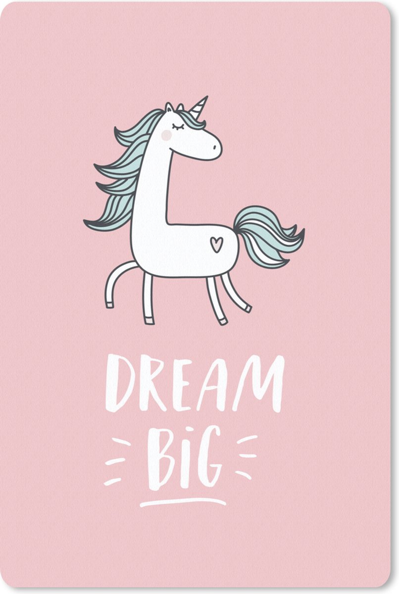 Muismat 18x27 cm - Mousepad Eenhoorn - Kinderen - Quotes - Dream big - Meisjes - Roze - Muismatten