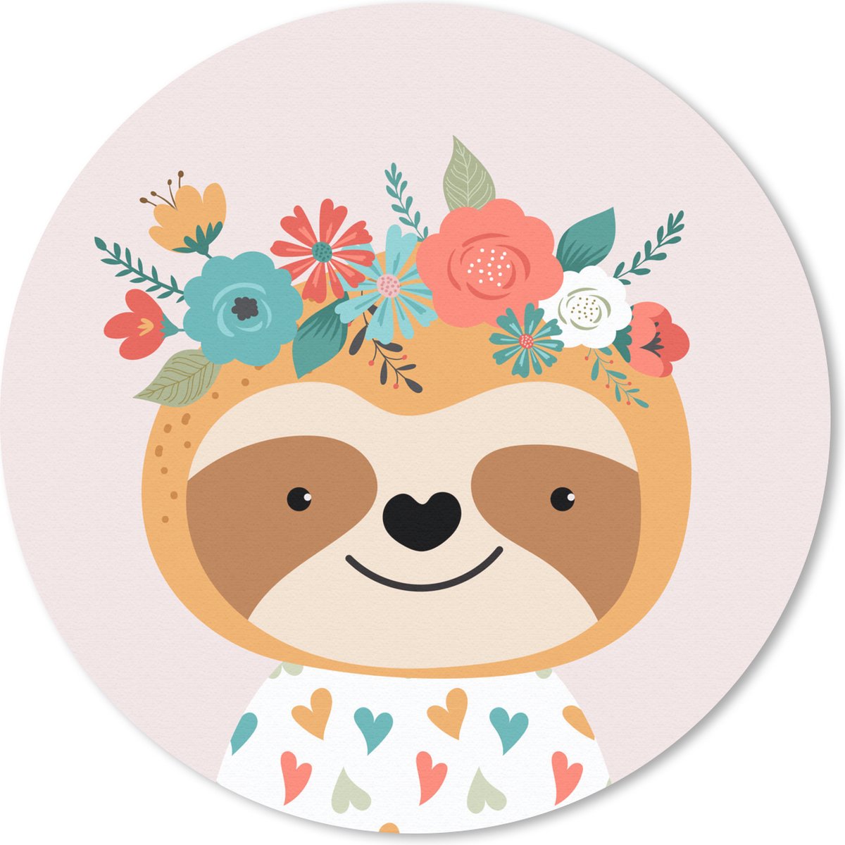 Muismat rond 40x40 cm - Mousepad Luiaard - Bloemen - Pastel - Ronde muismatten