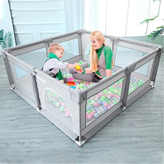 LARS360 Babybox, box, afsluitrooster, 200 x 180 cm, activiteitencentrum, net, box met antislip basis, draagbare veiligheidsspeelplaats, kruiprooster